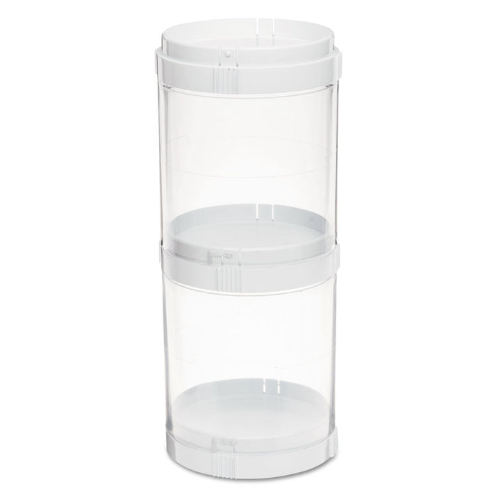Interlocking Stacking 1-Bin Organizer, 2 Lids/Bases, 3 dia x 3 9/10, White/Clear