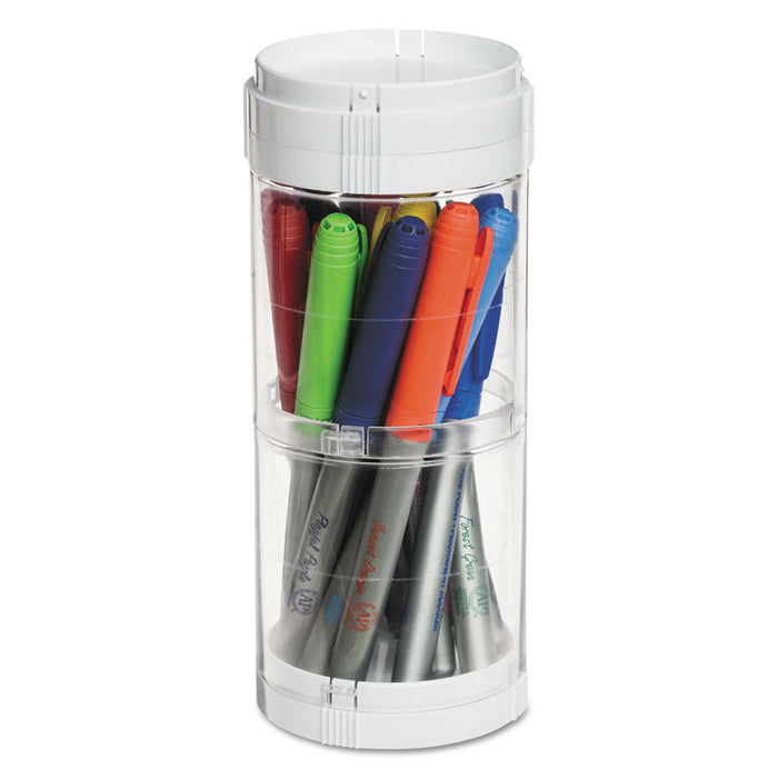 Interlocking Stacking 1-Bin Organizer, 2 Lids/Bases, 3 dia x 3 9/10, White/Clear