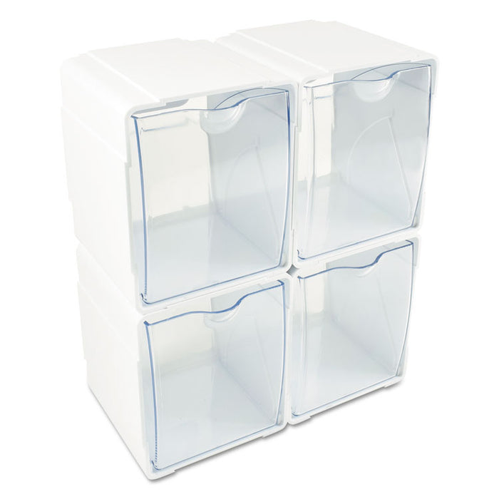 Tilt Bin Interlocking 4-Bin Organizer, Plastic, 4.63 x 4.88 x 5.5, White/Clear