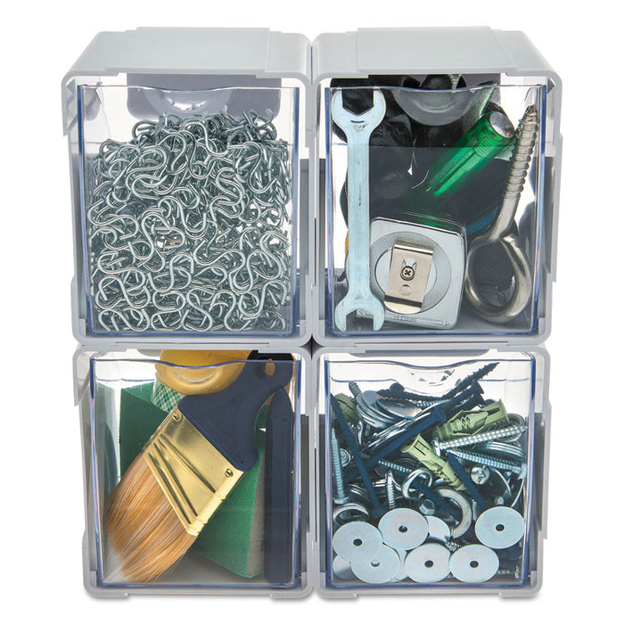 Tilt Bin Interlocking 4-Bin Organizer, Plastic, 4.63 x 4.88 x 5.5, White/Clear