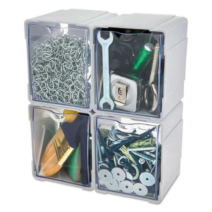 Tilt Bin Interlocking 4-Bin Organizer, Plastic, 4.63 x 4.88 x 5.5, White/Clear