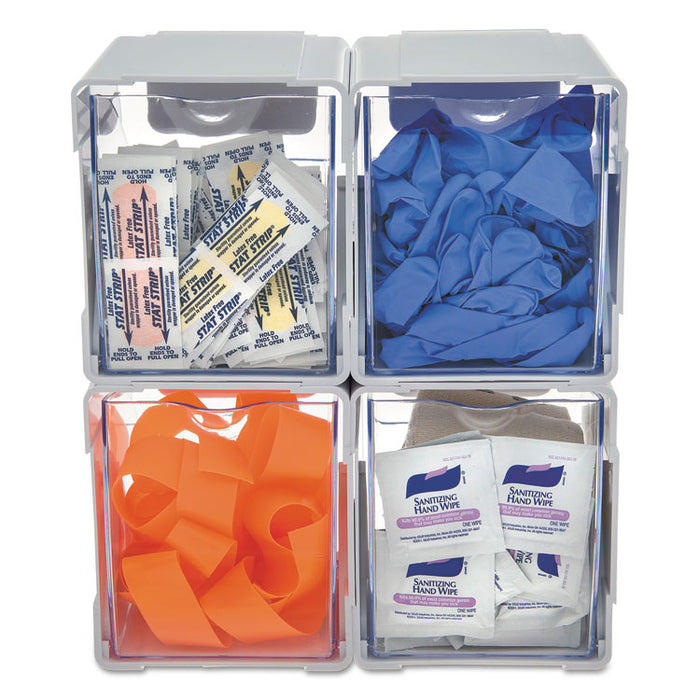 Tilt Bin Interlocking 4-Bin Organizer, Plastic, 4.63 x 4.88 x 5.5, White/Clear