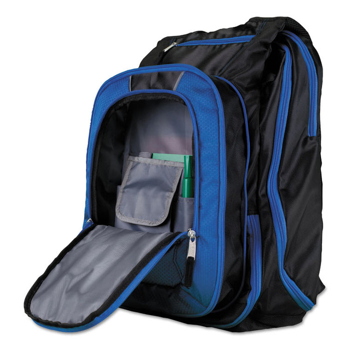 Expandable Backpack, 14" x 8" x 19", Blue/Black