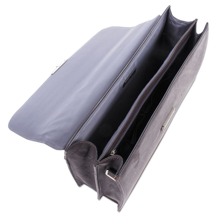 Sartoria Medium Briefcase, 16.5" x 5" x 12", Leather, Black