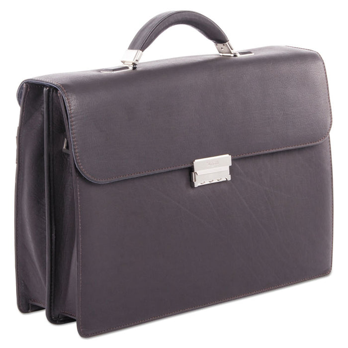 Sartoria Medium Briefcase, 16.5" x 5" x 12", Leather, Black