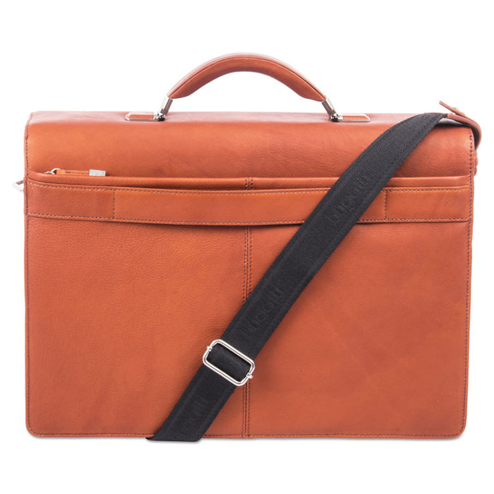 Sartoria Medium Briefcase, 16.5" x 5" x 12", Leather, Cognac