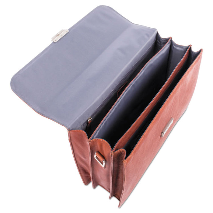 Sartoria Medium Briefcase, 16.5" x 5" x 12", Leather, Cognac