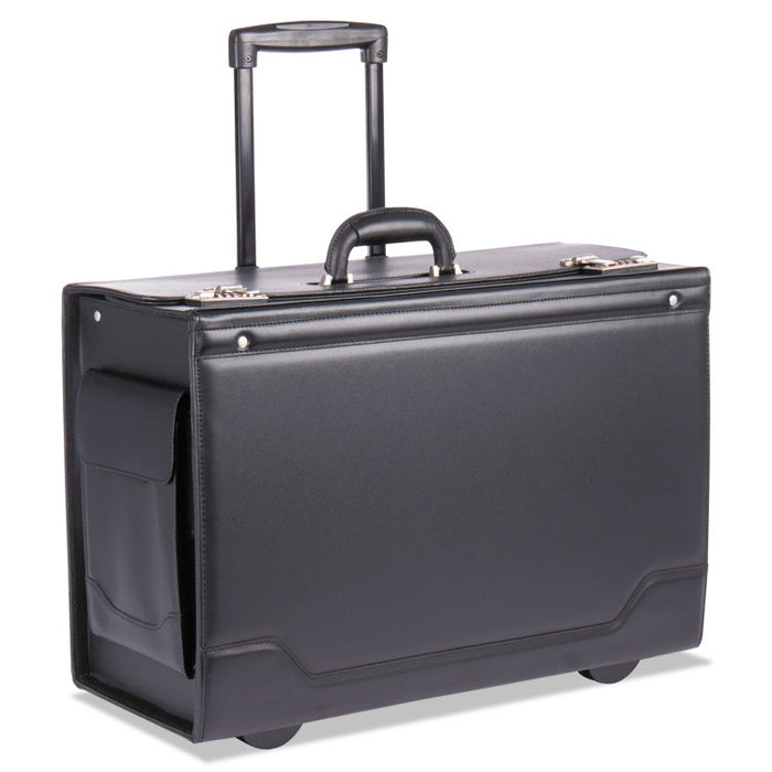 Rolling Catalog Case, Fits Devices Up to 18.4", Leather/Riveted Steel/Tufide, 21.75 x 9.75 x 15.5, Black