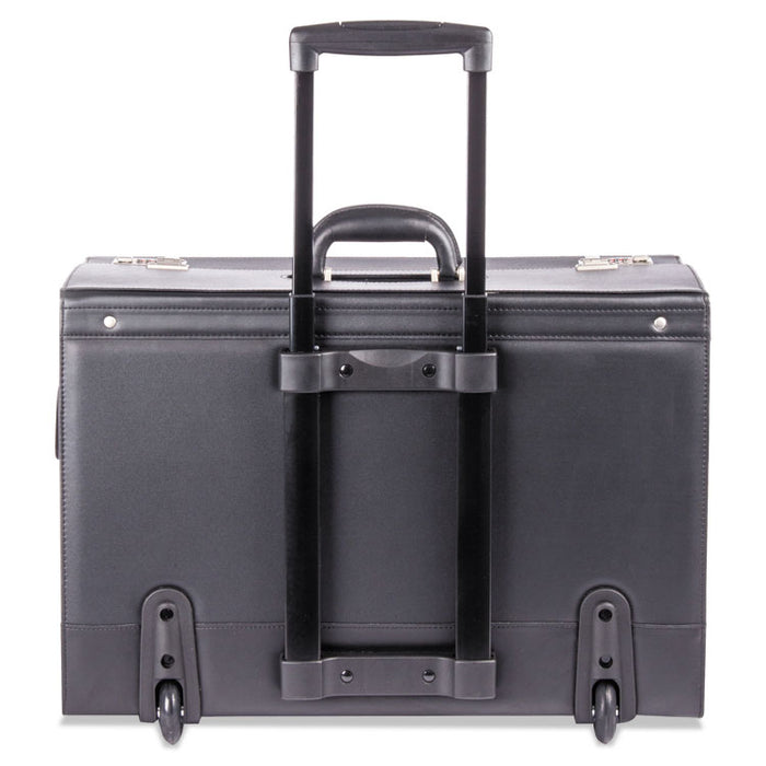 Rolling Catalog Case, Fits Devices Up to 18.4", Leather/Riveted Steel/Tufide, 21.75 x 9.75 x 15.5, Black