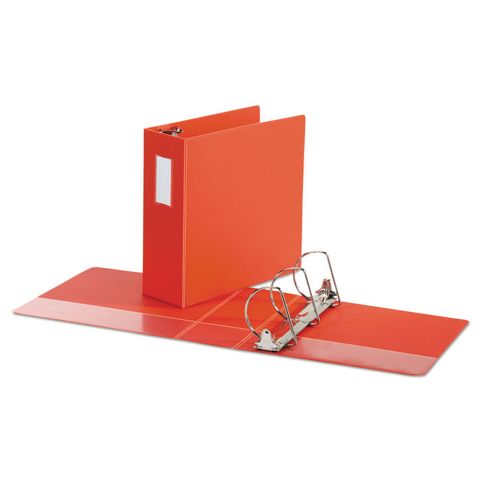 Deluxe Non-View D-Ring Binder with Label Holder, 3 Rings, 4" Capacity, 11 x 8.5, Red