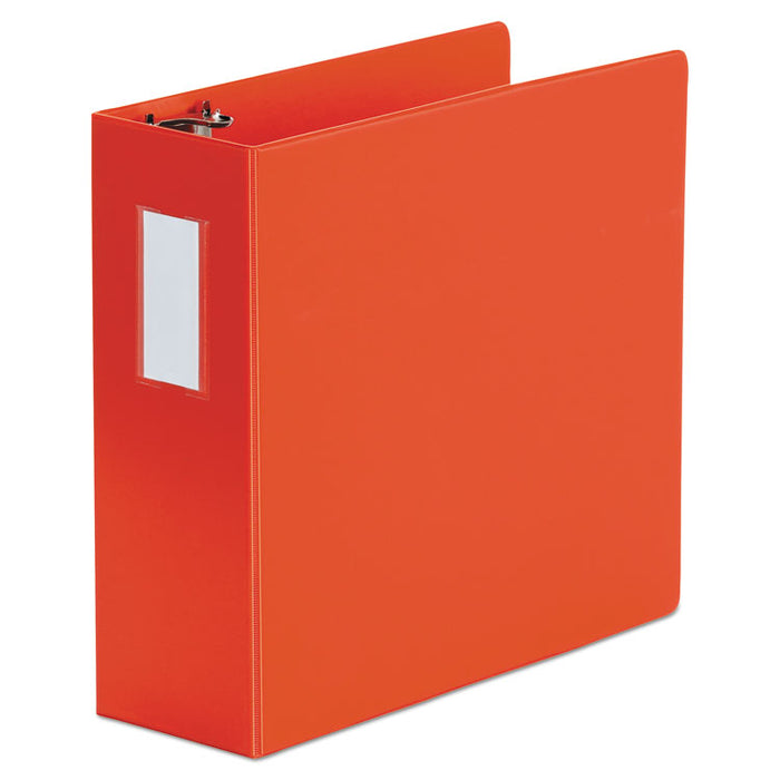 Deluxe Non-View D-Ring Binder with Label Holder, 3 Rings, 4" Capacity, 11 x 8.5, Red