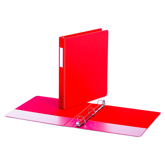 Deluxe Non-View D-Ring Binder with Label Holder, 3 Rings, 1" Capacity, 11 x 8.5, Red