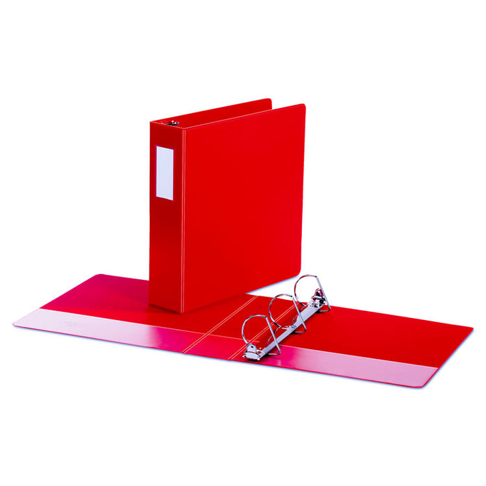 Deluxe Non-View D-Ring Binder with Label Holder, 3 Rings, 2" Capacity, 11 x 8.5, Red