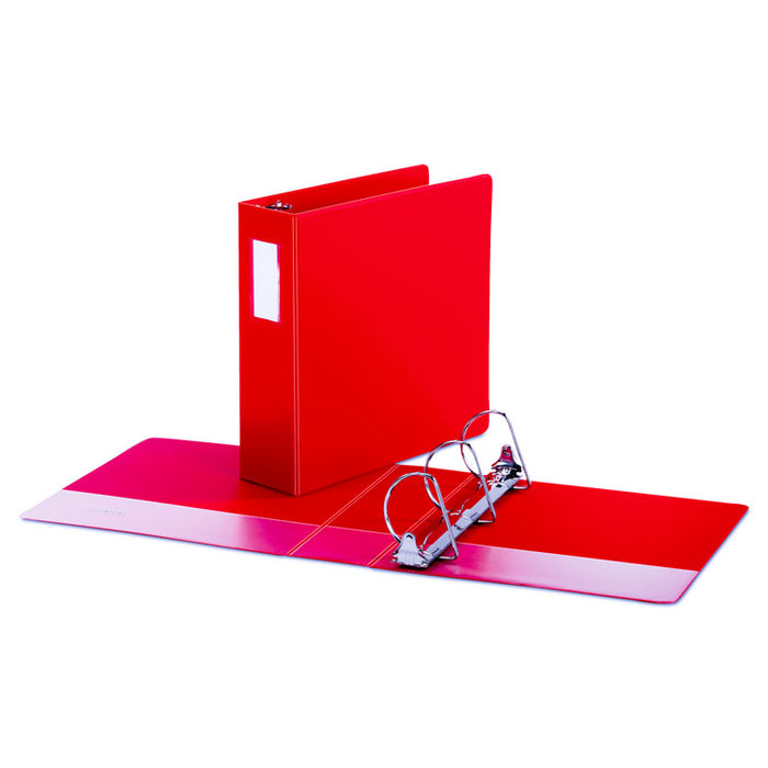 Deluxe Non-View D-Ring Binder with Label Holder, 3 Rings, 3" Capacity, 11 x 8.5, Red