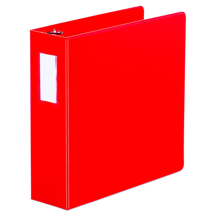 Deluxe Non-View D-Ring Binder with Label Holder, 3 Rings, 3" Capacity, 11 x 8.5, Red