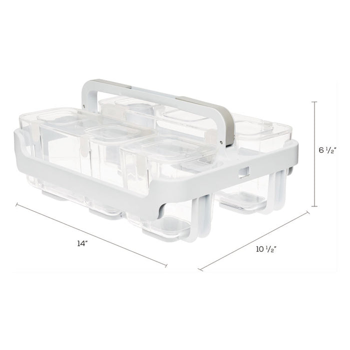 Stackable Caddy Organizer with S, M and L Containers, Plastic, 10.5 x 14 x 6.5, White Caddy/Clear Containers