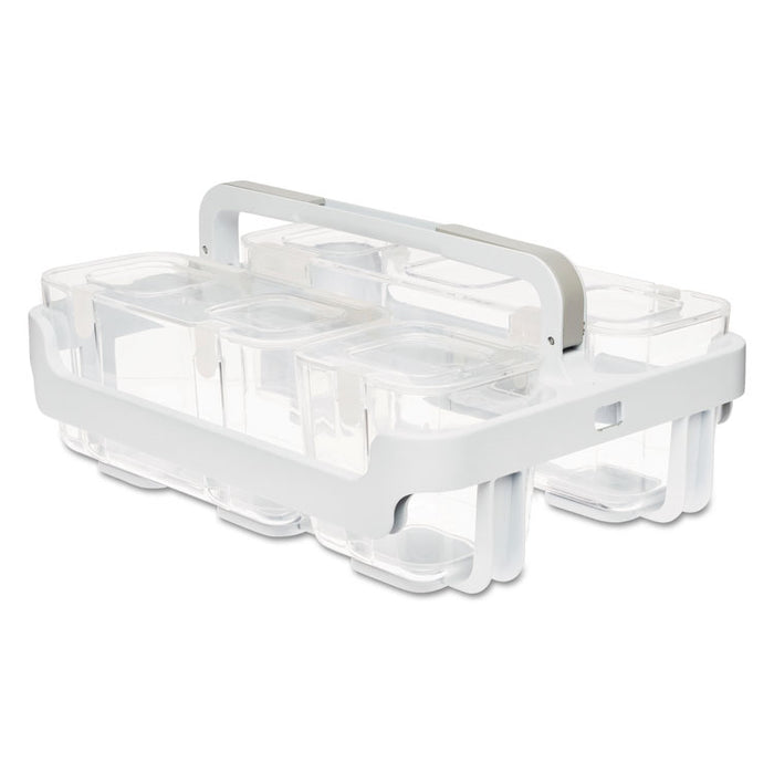 Stackable Caddy Organizer with S, M and L Containers, Plastic, 10.5 x 14 x 6.5, White Caddy/Clear Containers