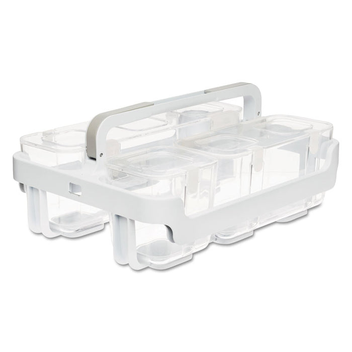 Stackable Caddy Organizer with S, M and L Containers, Plastic, 10.5 x 14 x 6.5, White Caddy/Clear Containers