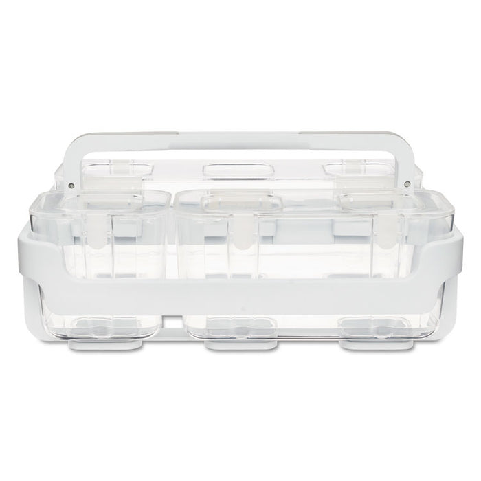 Stackable Caddy Organizer with S, M and L Containers, Plastic, 10.5 x 14 x 6.5, White Caddy/Clear Containers