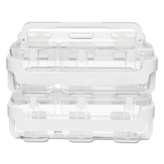 Stackable Caddy Organizer with S, M and L Containers, Plastic, 10.5 x 14 x 6.5, White Caddy/Clear Containers