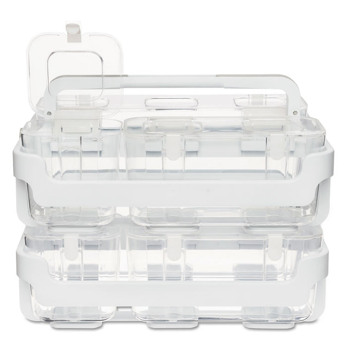 Stackable Caddy Organizer with S, M and L Containers, Plastic, 10.5 x 14 x 6.5, White Caddy/Clear Containers