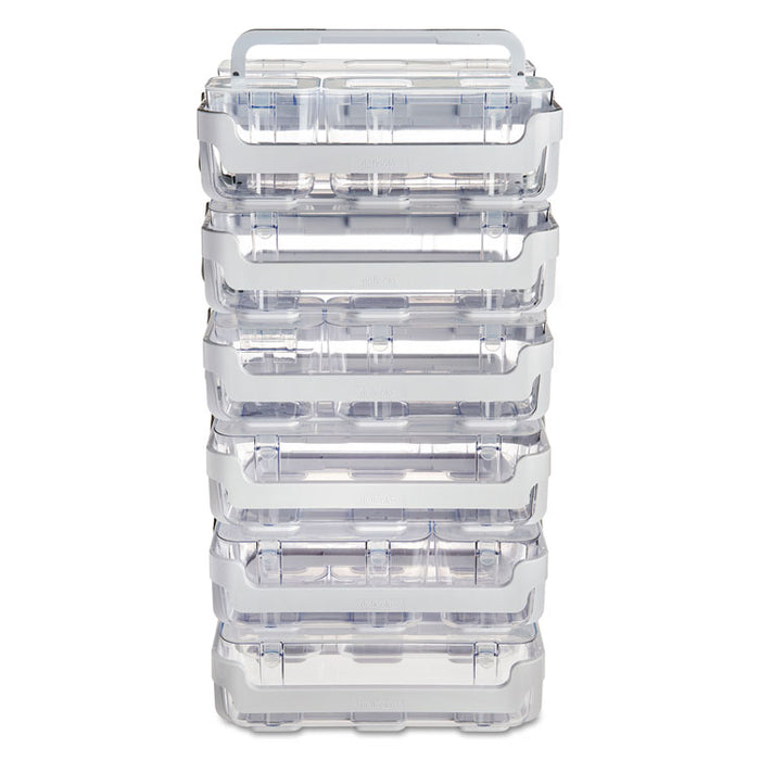 Stackable Caddy Organizer with S, M and L Containers, Plastic, 10.5 x 14 x 6.5, White Caddy/Clear Containers