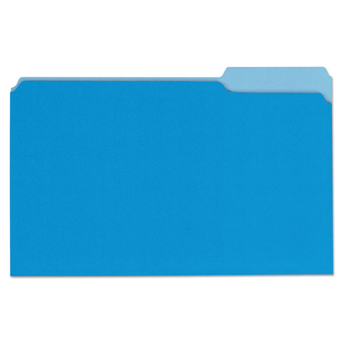 Deluxe Colored Top Tab File Folders, 1/3-Cut Tabs, Legal Size, Blue/Light Blue, 100/Box