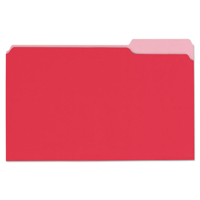 Deluxe Colored Top Tab File Folders, 1/3-Cut Tabs, Legal Size, Red/Light Red, 100/Box