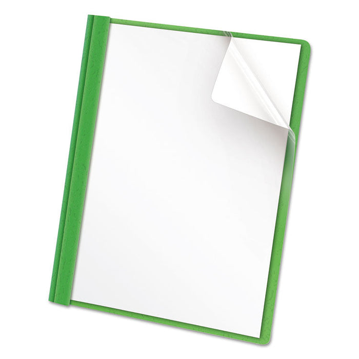 Clear Front Report Cover, Tang Fasteners, Letter Size, Green, 25/Box