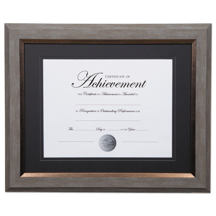 2-Tone 11 x 14 Document Frame, 8 1/2 x 11 Insert, Gray/Gold Frame, Black Mat