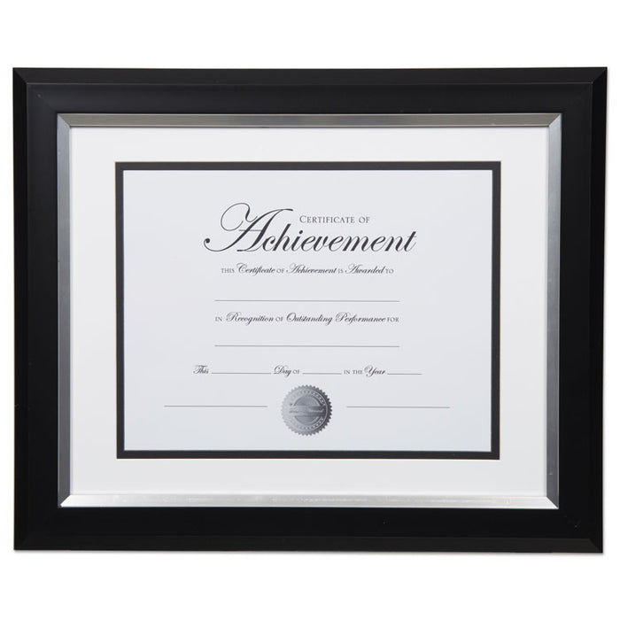 2-Tone 11 x 14 Document Frame, 8.5 x 11 Insert, Black/Silver Frame, White Mat