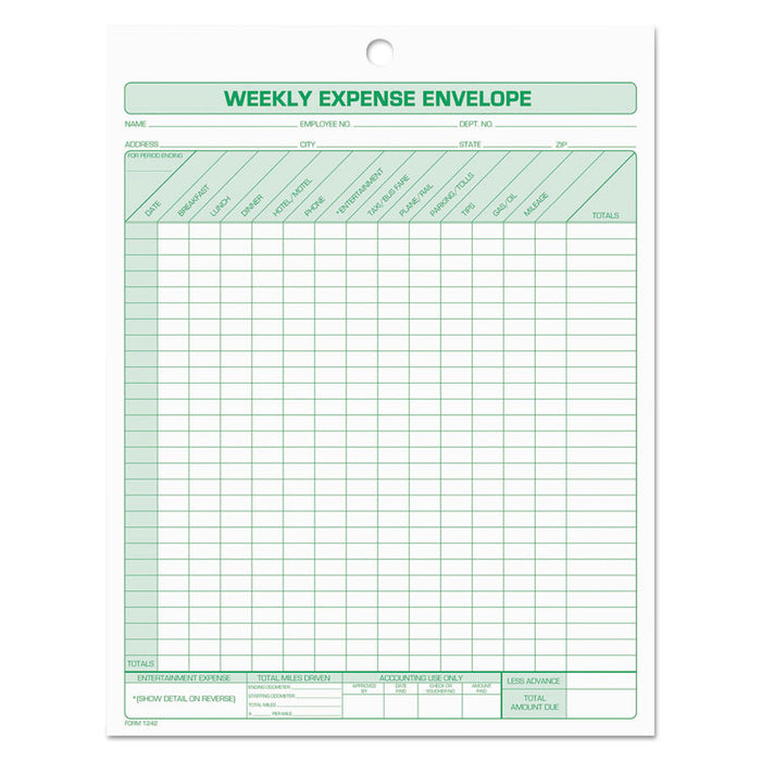 Weekly Expense Envelope, 8 1/2 x 11, 20 Forms