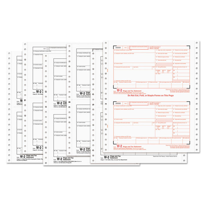 W-2 Tax Forms, 6-Part Carbonless, 8 1/2 x 5 1/2, 600 W-2s & 10 W-3s