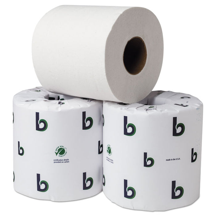 Boardwalk Green Bathroom Tissue, Septic Safe, 2-Ply, White, 3.75" x 4", 500 Sheets, 80/Carton