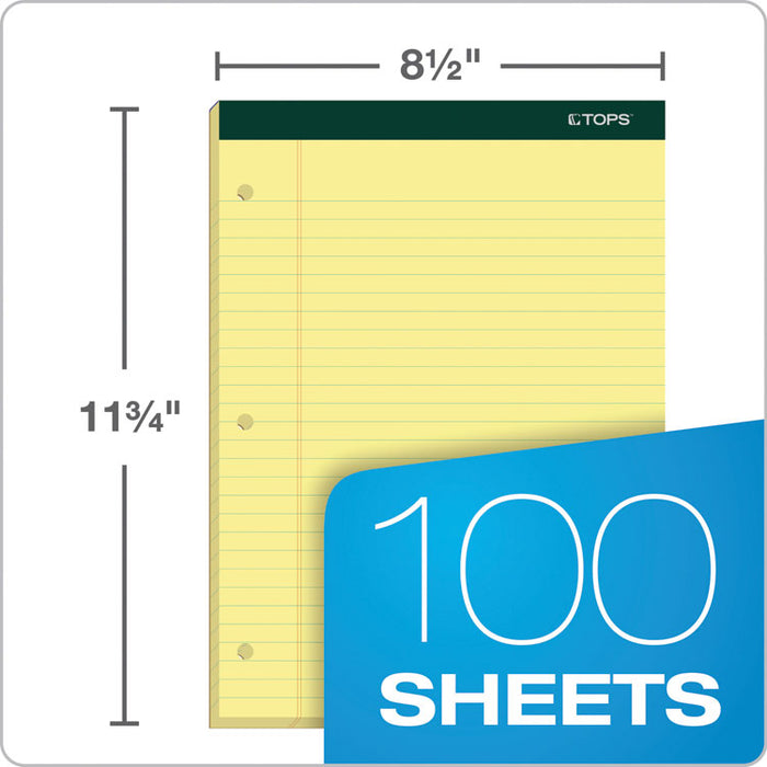 Double Docket Ruled Pads, Wide/Legal Rule, 8.5 x 11.75, Canary, 100 Sheets, 6/Pack