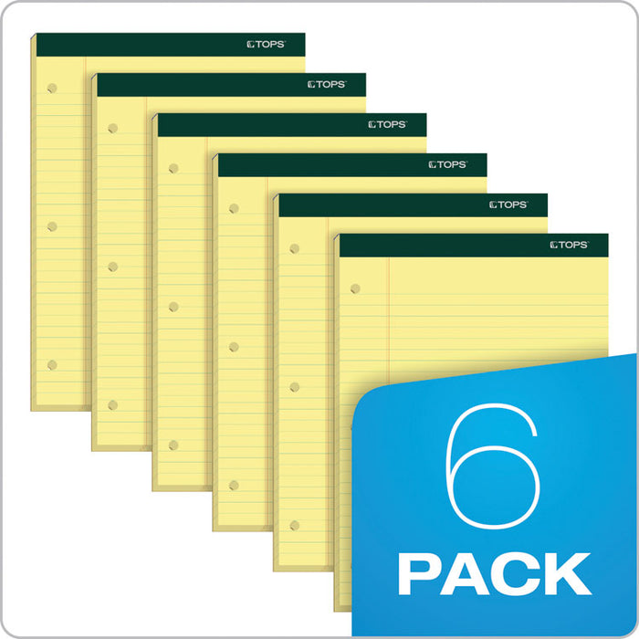 Double Docket Ruled Pads, Wide/Legal Rule, 8.5 x 11.75, Canary, 100 Sheets, 6/Pack