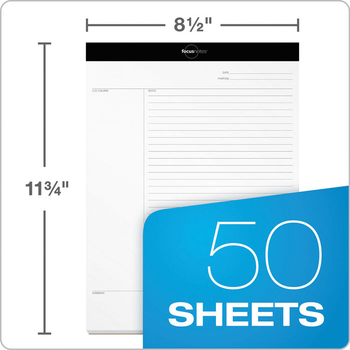 FocusNotes Legal Pad, Meeting-Minutes/Notes Format, 50 White 8.5 x 11.75 Sheets