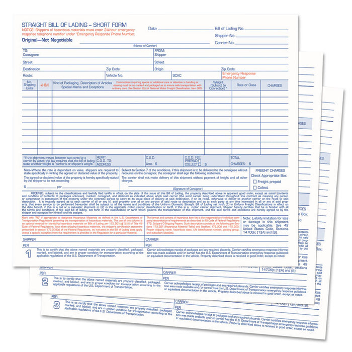 Hazardous Material Short Form, Three-Part Carbonless, 7 x 8.5, 1/Page, 250 Forms