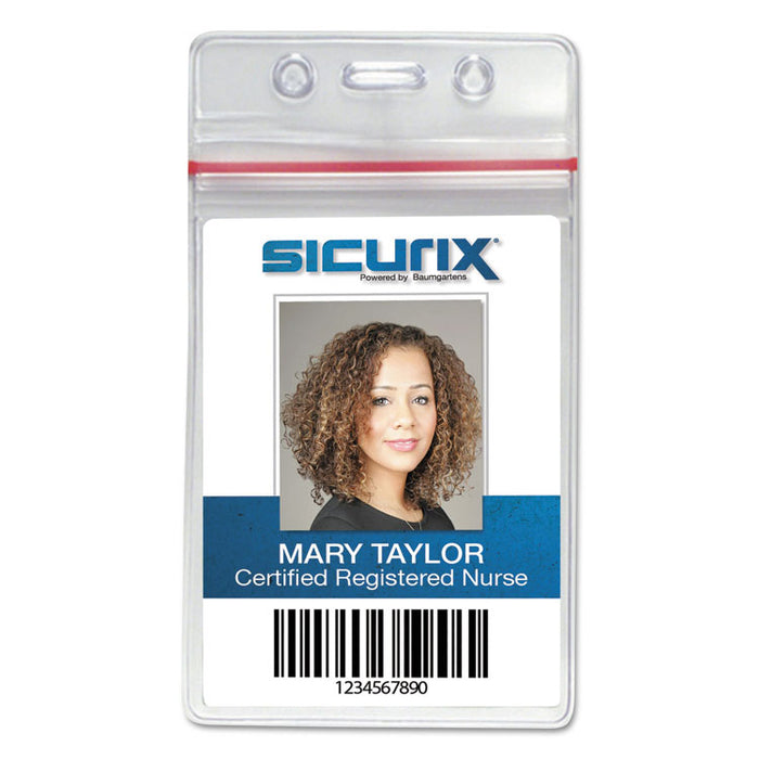 Sicurix Sealable Cardholder, Vertical, 2 5/8 x 3 3/4, Clear, 50/Pack