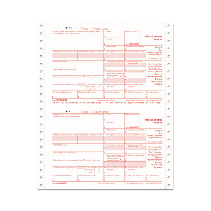 1099-MISC Tax Forms, 4-Part Carbonless, 5 1/2 x 8, (24) 1099s & (3) 1096s/Pack, 15 Packs/Carton