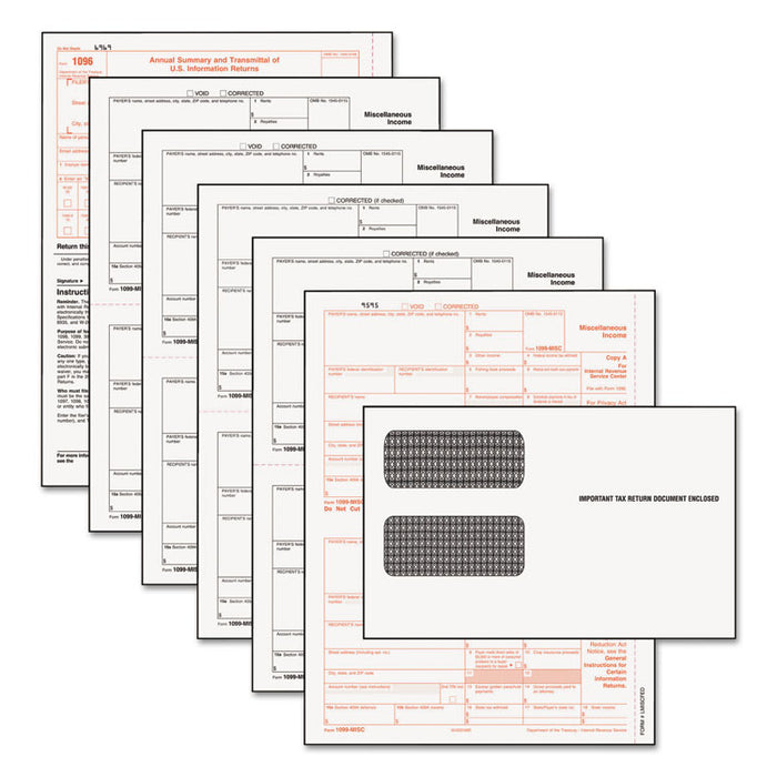 1099-MISC Tax Form Kits, 8 x 5.5, 5-Part, Inkjet/Laser, 24 1099s and 1 1096