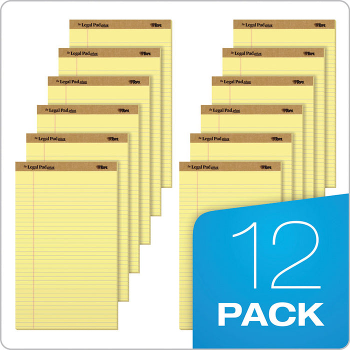 "The Legal Pad" Plus Ruled Perforated Pads with 40 pt. Back, Wide/Legal Rule, 50 Canary-Yellow 8.5 x 14 Sheets, Dozen