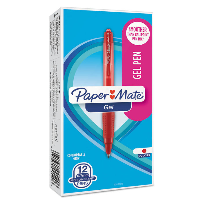 Retractable Gel Pen, Medium 0.7mm, Red Ink, Translucent Red Barrel, Dozen