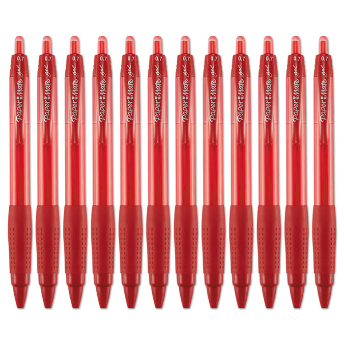 Retractable Gel Pen, Medium 0.7mm, Red Ink, Translucent Red Barrel, Dozen