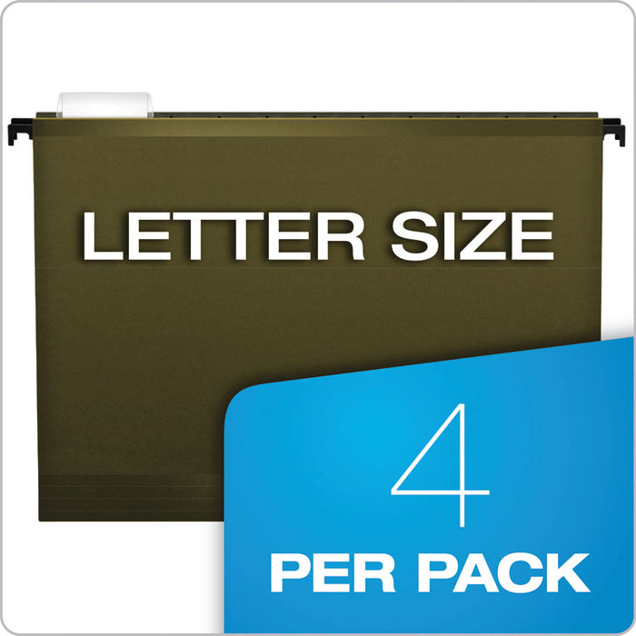 SureHook Hanging Pocket File, Letter Size, 1/5-Cut Tab, Standard Green, 4/Pack