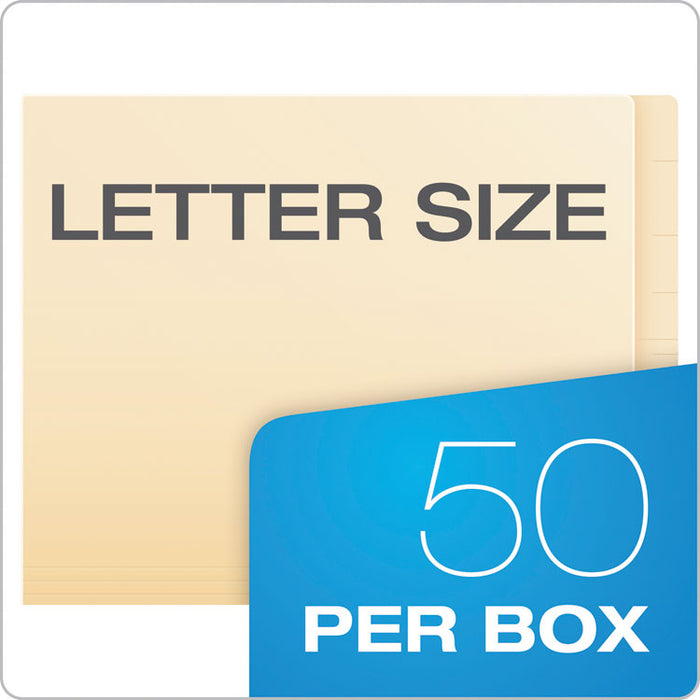 Manila End Tab Expansion Folders with One Fastener, 11-pt., 2-Ply Straight Tabs, Letter Size, 50/Box
