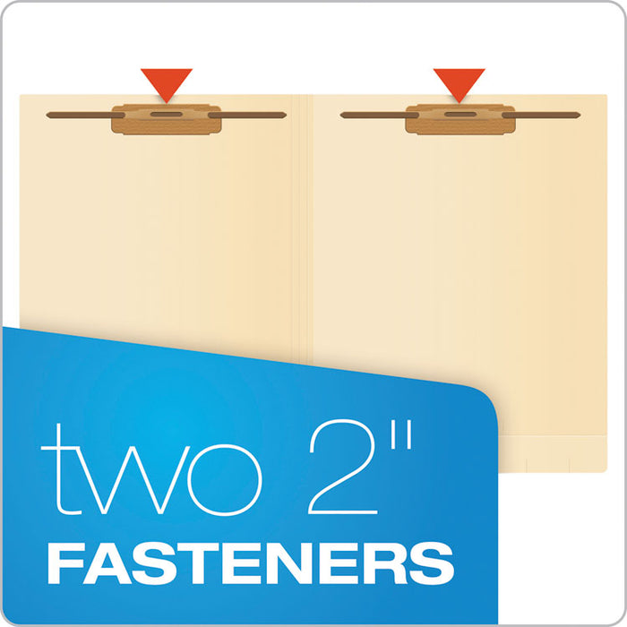 Manila End Tab Expanding Fastener Folders, 2-Ply Tabs, 2 Fasteners, Letter Size, 11-pt Manila Exterior, 50/Box