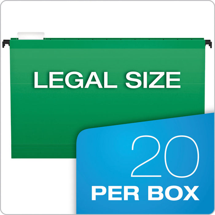 SureHook Hanging Folders, Legal Size, 1/5-Cut Tabs, Bright Green, 20/Box