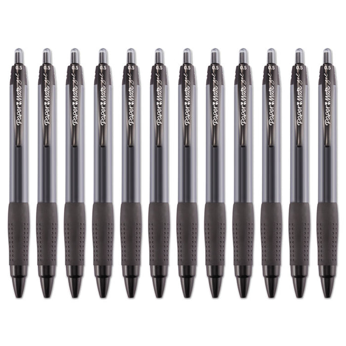Retractable Gel Pen, Fine 0.5mm, Black Ink, Translucent Black Barrel, Dozen