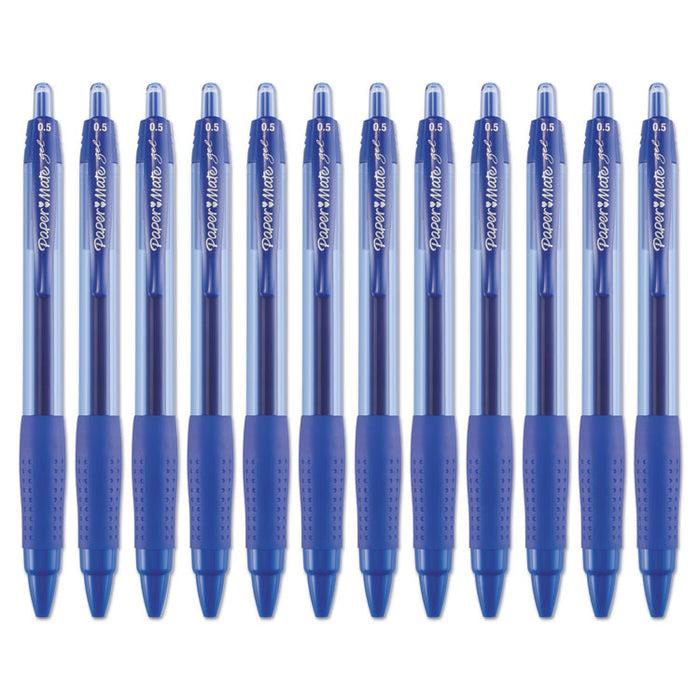 Retractable Gel Pen, Fine 0.5mm, Blue Ink, Translucent Blue Barrel, Dozen